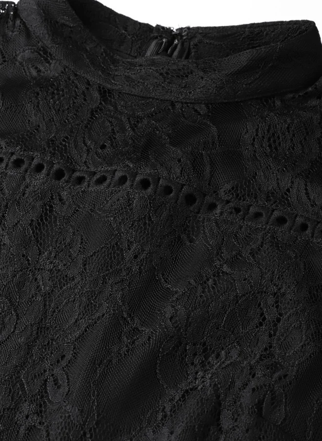 STREET 9 Black Floral Lace A-Line Dress for Women