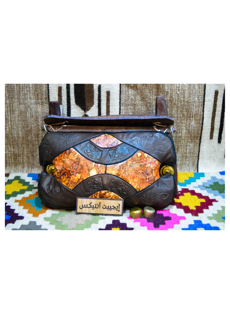 ايجيبت انتيكس كرسي جمل صغير بقاعدة مصنوعة من الجلد الطبيعي لون بني×برتقالي صناعة يدوية 100% من انتاج ايجيبت أنتيكس - Image 5