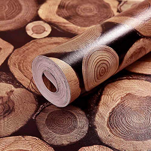 wolpin Wall Stickers Wallpaper for Furniture (45 x 300 cm) Living Room Wood Grain Log Latest Decoration Nature PVC Decal Self-Adhesive, Brown - Image 1