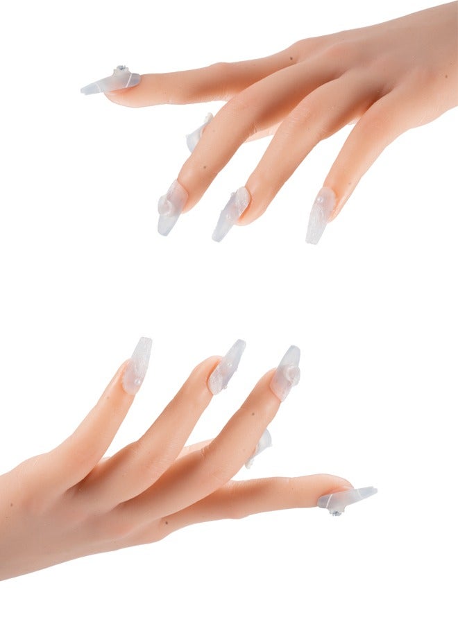مجموعة أظافر، مناكير بناتي أنيق قابل للإزالة يدوياً باللون الرمادي الفاتح - 10 قطع - Image 3