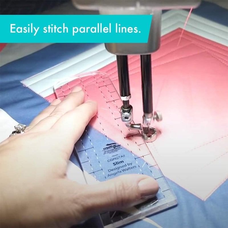 Creative Grids Machine Quilting Tool – Slim – CGRQTA2 – Made in USA, Non-Slip Grip Acrylic Quilting & Sewing Template Ruler for Free-Motion quilt Patchwork Design on Domestic Sewing & Longarm Machines - Image 1