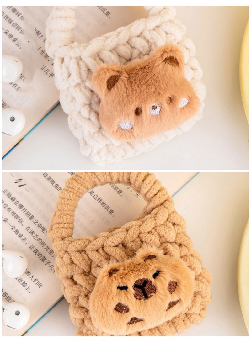 قطعتان من الحقائب الصغيرة المحبوكة المحشوة برسومات كرتونية - حقائب تخزين لطيفة بتصميمات مختلفة للأغراض الصغيرة والعملات المعدنية والمفاتيح والهدايا - Image 1