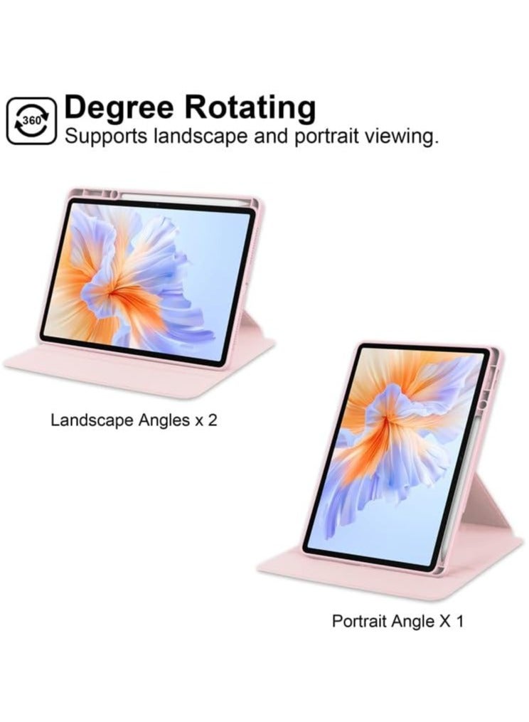 Case for Xiaomi Redmi Pad 2 11-inch 2025 Smart Tablet Leather Case with Auto Wake/Sleep, 360° Rotating Stand Cover Acrylic Clear Back Cover with Pencil Holder (Pink) - Image 3