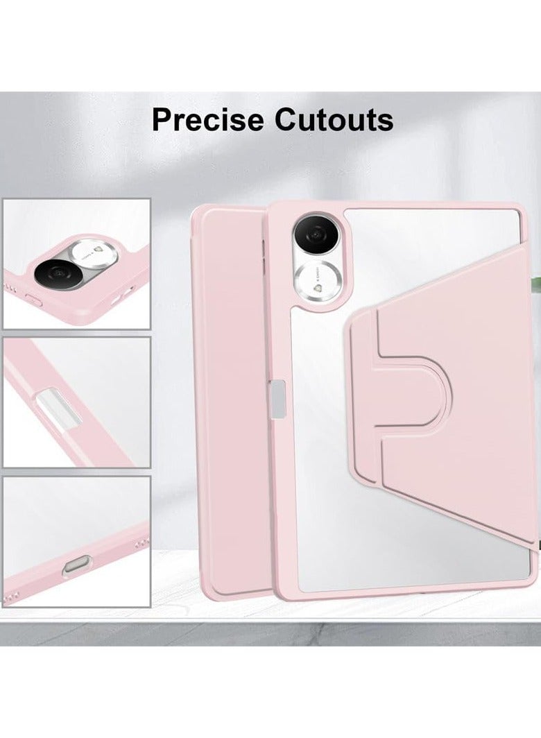 Case for Xiaomi Redmi Pad 2 11-inch 2025 Smart Tablet Leather Case with Auto Wake/Sleep, 360° Rotating Stand Cover Acrylic Clear Back Cover with Pencil Holder (Pink) - Image 4