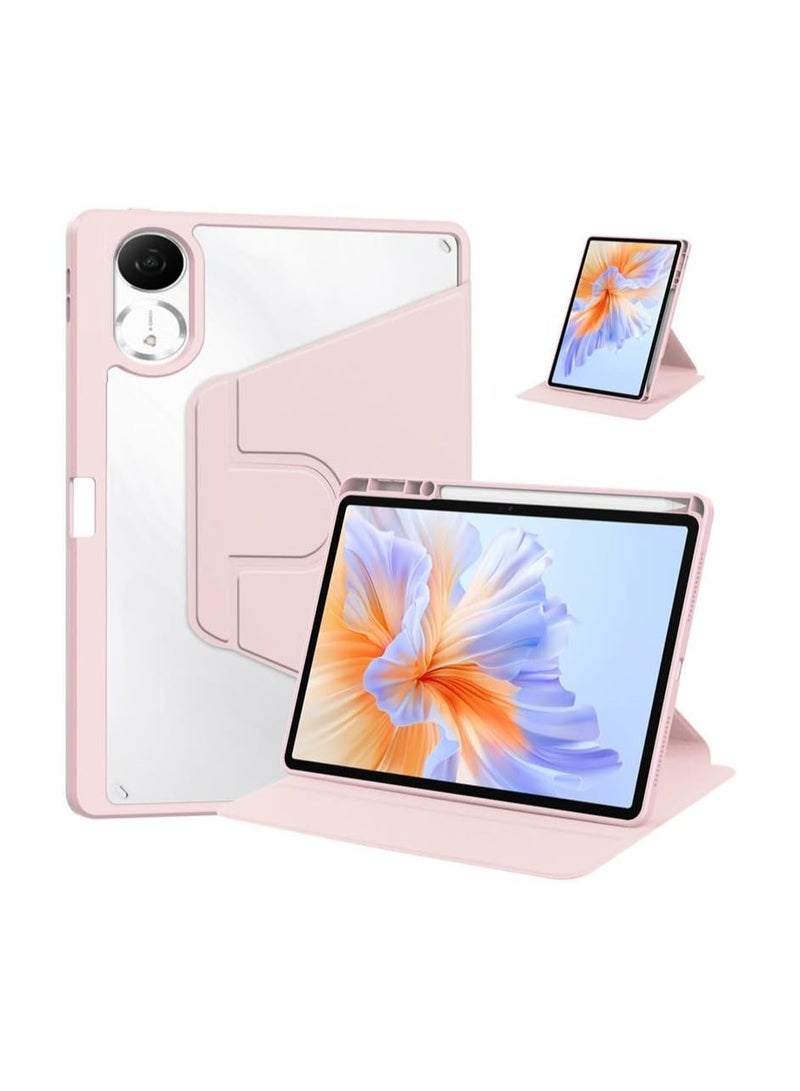 Case for Xiaomi Redmi Pad 2 11-inch 2025 Smart Tablet Leather Case with Auto Wake/Sleep, 360° Rotating Stand Cover Acrylic Clear Back Cover with Pencil Holder (Pink) - Image 1