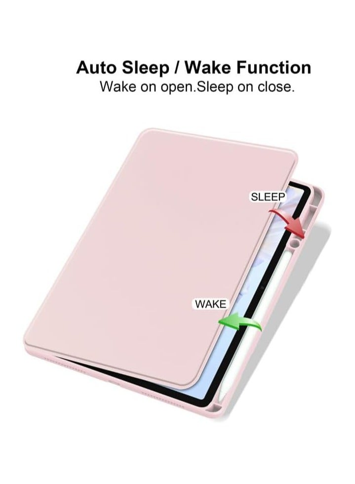 Case for Xiaomi Redmi Pad 2 11-inch 2025 Smart Tablet Leather Case with Auto Wake/Sleep, 360° Rotating Stand Cover Acrylic Clear Back Cover with Pencil Holder (Pink) - Image 2
