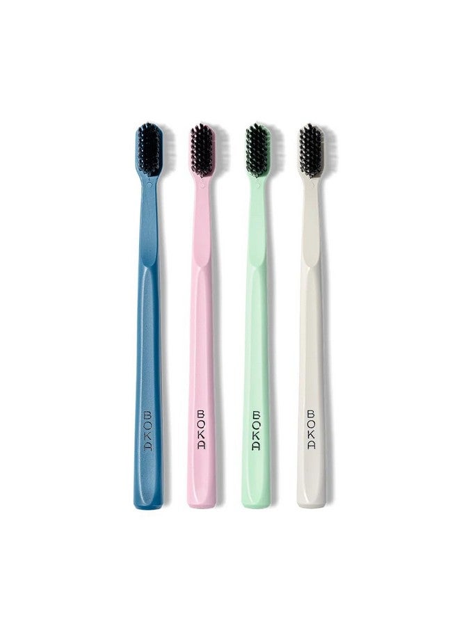 Boka Classic Manual Toothbrush with Extra Soft Activated-Charcoal, Tapered Bristles, Bioplastic Handle That Includes Travel Cap, Dentist-Approved, Great for Adults and Kids, Multi Color (Pack of 4) - Image 1
