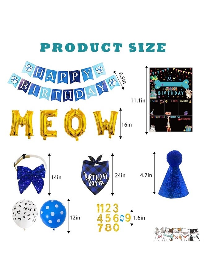 duludulu - Cat Birthday Party Supplies Cat Kitten Birthday Bandanas Party Hat Boy with Cat Birthday Banner Balloons Meow Letter Foil Balloons for Boy Cat Kitten Birthday Decorations - Image 1