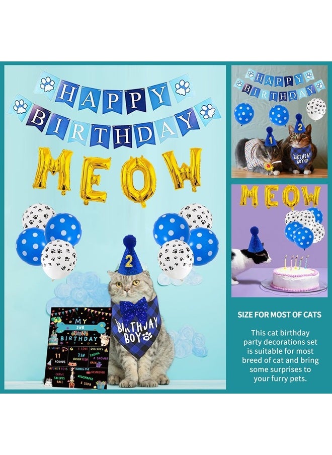 duludulu - Cat Birthday Party Supplies Cat Kitten Birthday Bandanas Party Hat Boy with Cat Birthday Banner Balloons Meow Letter Foil Balloons for Boy Cat Kitten Birthday Decorations - Image 1