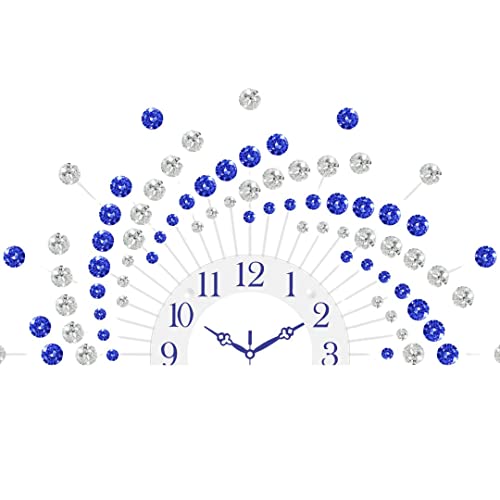 CHRONIKLE Beautiful Crystal Analog Floral Design Round Diamond Studded Metal Wall Clock for Living Room Home Decor Office Gifts (Size: 60 x 5 x 60 CM | Color: Blue & White | Weight: 1460 Gram) - Image 5