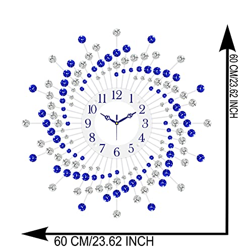 CHRONIKLE Beautiful Crystal Analog Floral Design Round Diamond Studded Metal Wall Clock for Living Room Home Decor Office Gifts (Size: 60 x 5 x 60 CM | Color: Blue & White | Weight: 1460 Gram) - Image 4