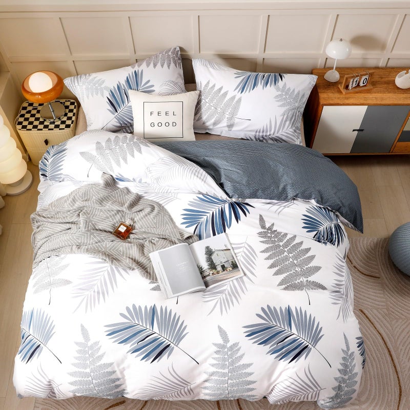 OAITE Duvet Cover Set,100% Cotton Comforter Cover with Leaf Pattern Duvet Cover Set,Soft Bedding Set Includes with 3 Piece (2 Pillow Shams,1 Duvet Cover) - Image 3