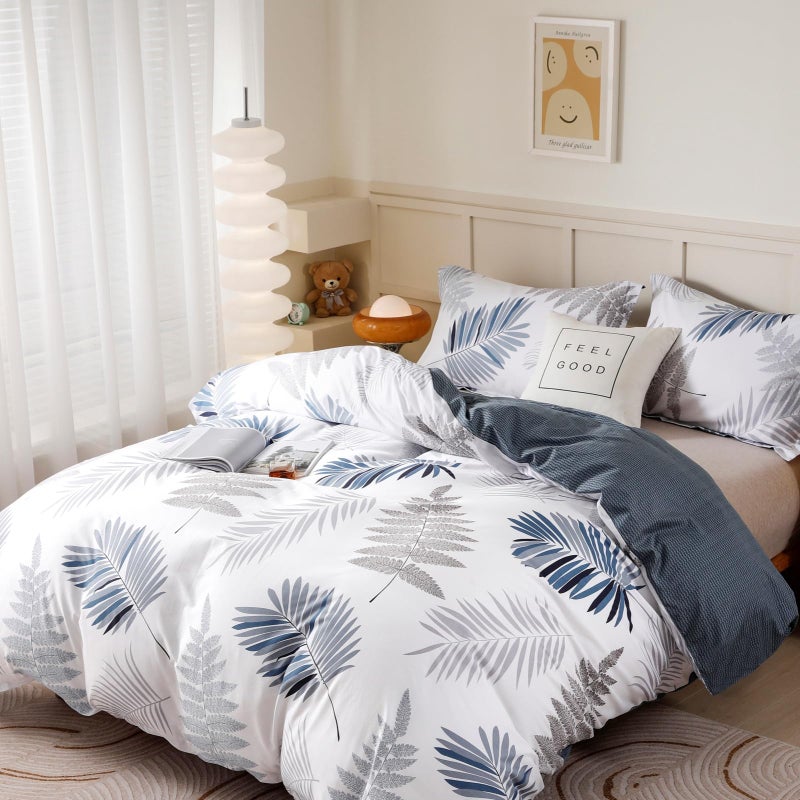 OAITE Duvet Cover Set,100% Cotton Comforter Cover with Leaf Pattern Duvet Cover Set,Soft Bedding Set Includes with 3 Piece (2 Pillow Shams,1 Duvet Cover) - Image 2