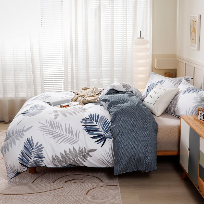 OAITE Duvet Cover Set,100% Cotton Comforter Cover with Leaf Pattern Duvet Cover Set,Soft Bedding Set Includes with 3 Piece (2 Pillow Shams,1 Duvet Cover) - Image 4