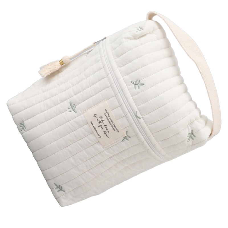 Cute Quilting Embroidered Pattern Diapers Bag Cotton Baby Stroller Zipper Bag for Bottle Wipes Pacifier Leaf - Image 5