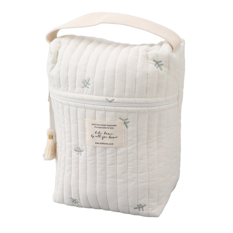 Cute Quilting Embroidered Pattern Diapers Bag Cotton Baby Stroller Zipper Bag for Bottle Wipes Pacifier Leaf - Image 2