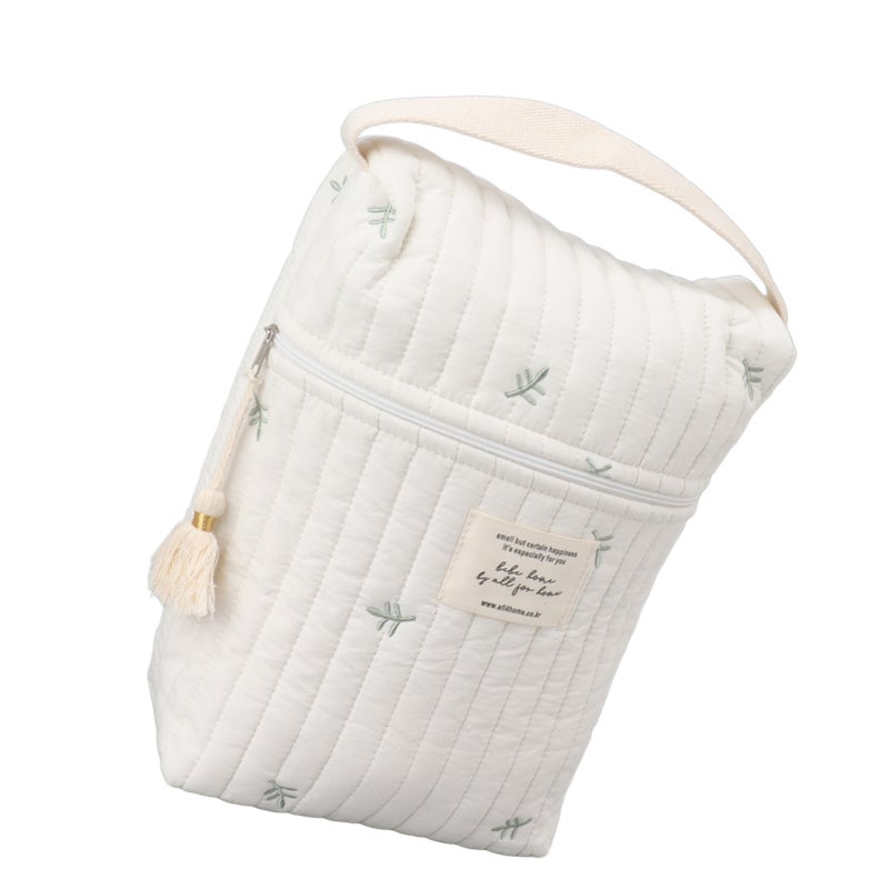 Cute Quilting Embroidered Pattern Diapers Bag Cotton Baby Stroller Zipper Bag for Bottle Wipes Pacifier Leaf - Image 4