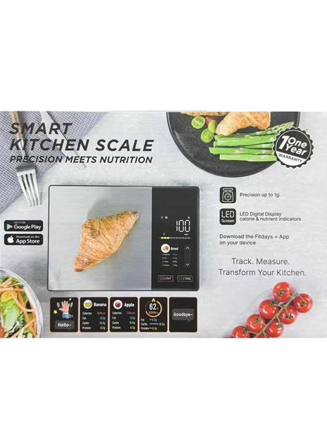 BlueFire Smart Food Scale 5kg with App & Calorie Tracker – High-Precision Digital Kitchen Scale for Nutrition Analysis, Meal Prep, Baking & Fitness, 1g Accuracy, Stainless Steel, LED Display, Multi-Unit g/ml/lb/oz, Compatible with Fitdays+ App - Image 4