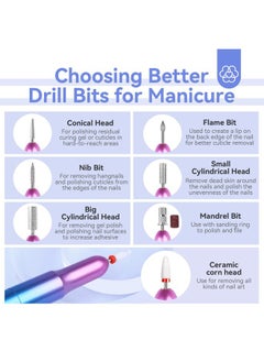 Saviland Portable Electric Nail Drill - 20000 RPM USB Electric Nail File with 7 Nail Drill Bits & 51 Sanding Bands for Nail Prep Acrylic Nails Dip Nails Gel Nails Home Salon Use  - Image 3