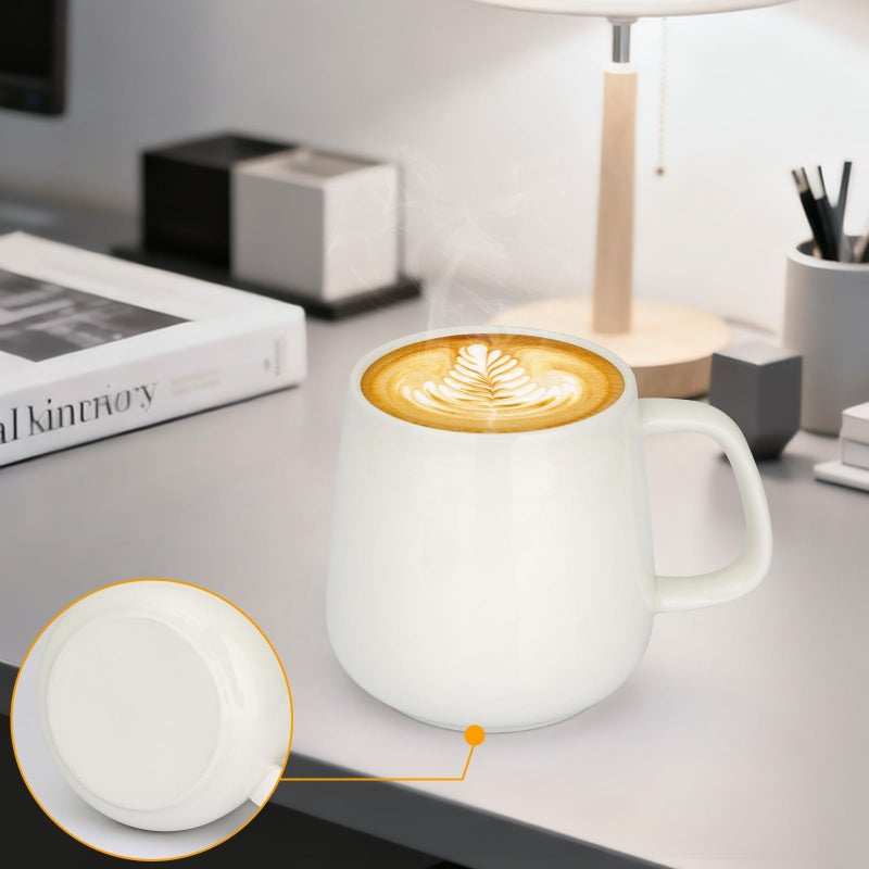 VOBAGA 15oz Ceramic Coffee Mug with Lid and Flat-Bottom, Morning Coffee Mug for Daily Use Warming Coffee & Tea (White) - Image 4