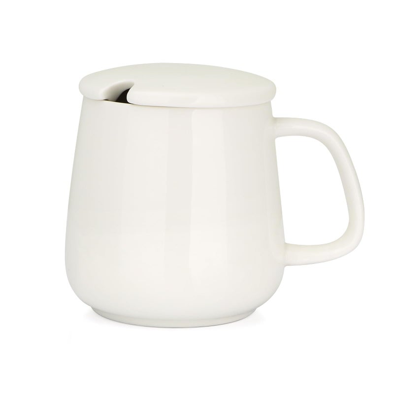 VOBAGA 15oz Ceramic Coffee Mug with Lid and Flat-Bottom, Morning Coffee Mug for Daily Use Warming Coffee & Tea (White) - Image 1