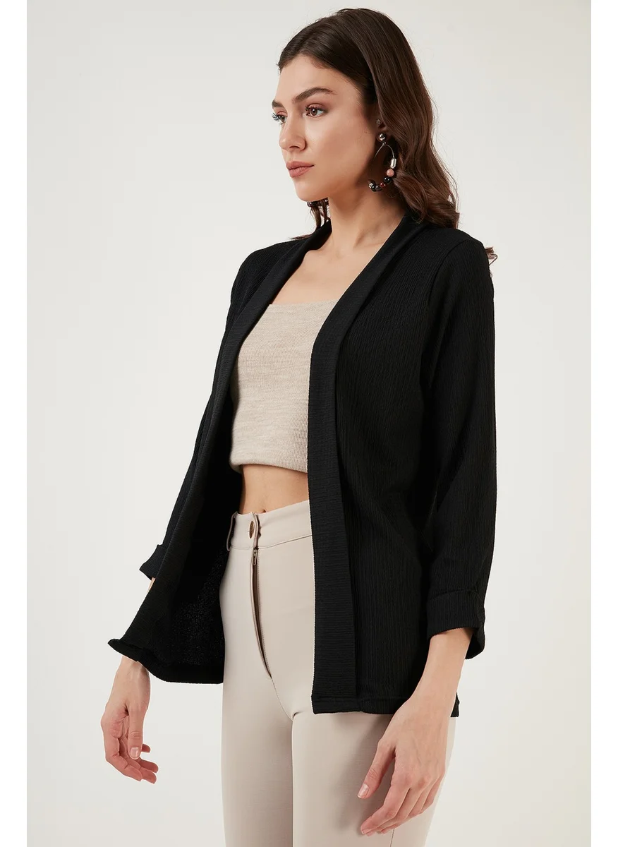 Lela Collar and Sleeve Folded Seersucker Kimono Cardigan Women's Cardigan 5869014