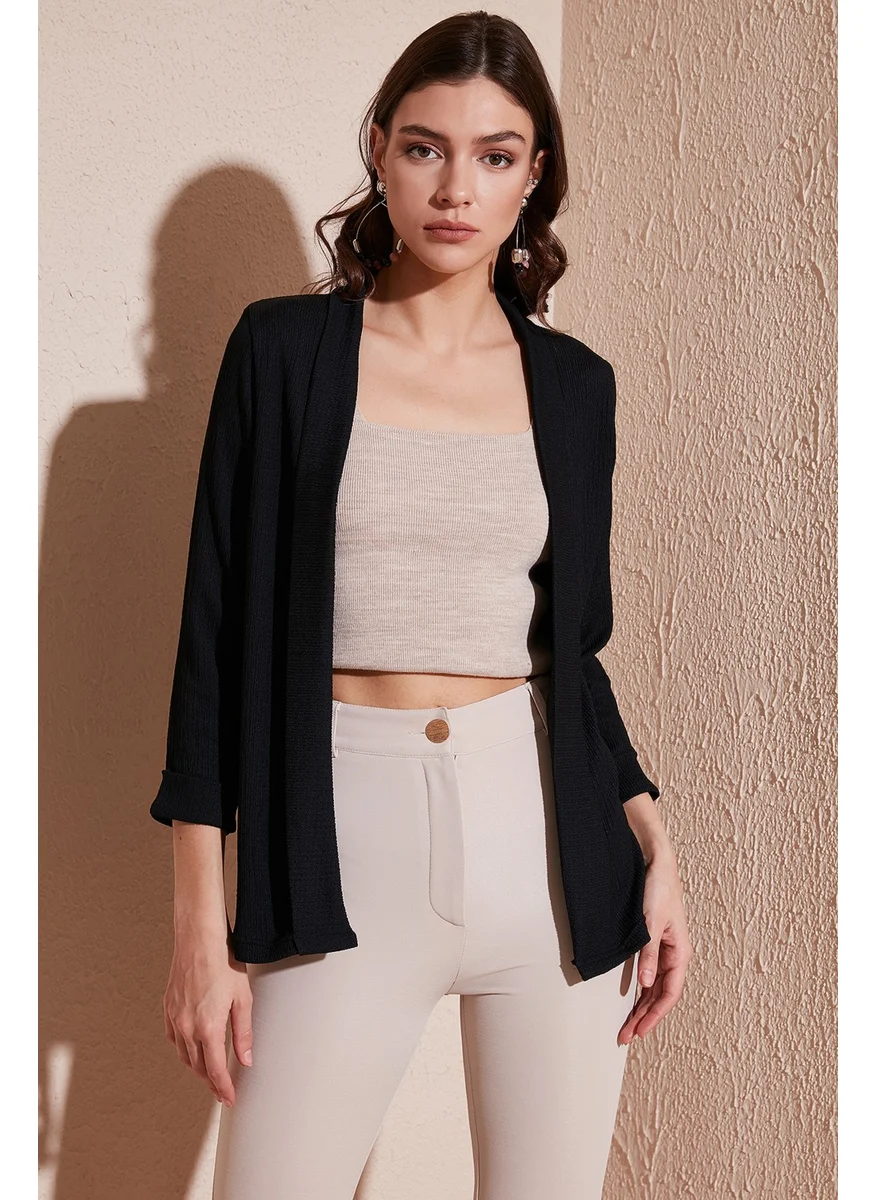 Lela Collar and Sleeve Folded Seersucker Kimono Cardigan Women's Cardigan 5869014