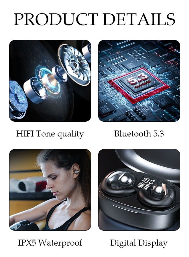 DUNISO Wireless Headphones Bluetooth 5.3 Ear Clip Earphones with Wireless Charging Case Digital Display and Touch Control IPX5 Waterproof for Running Sport Gym - Image 4