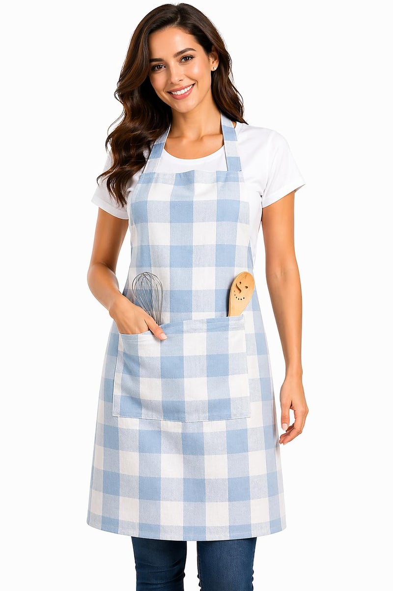 PIXEL HOME DECOR© New Cotton Kitchen Apron which has Ties With Centre Pocket with Strong and durable Cotton Ice Blue - Image 1