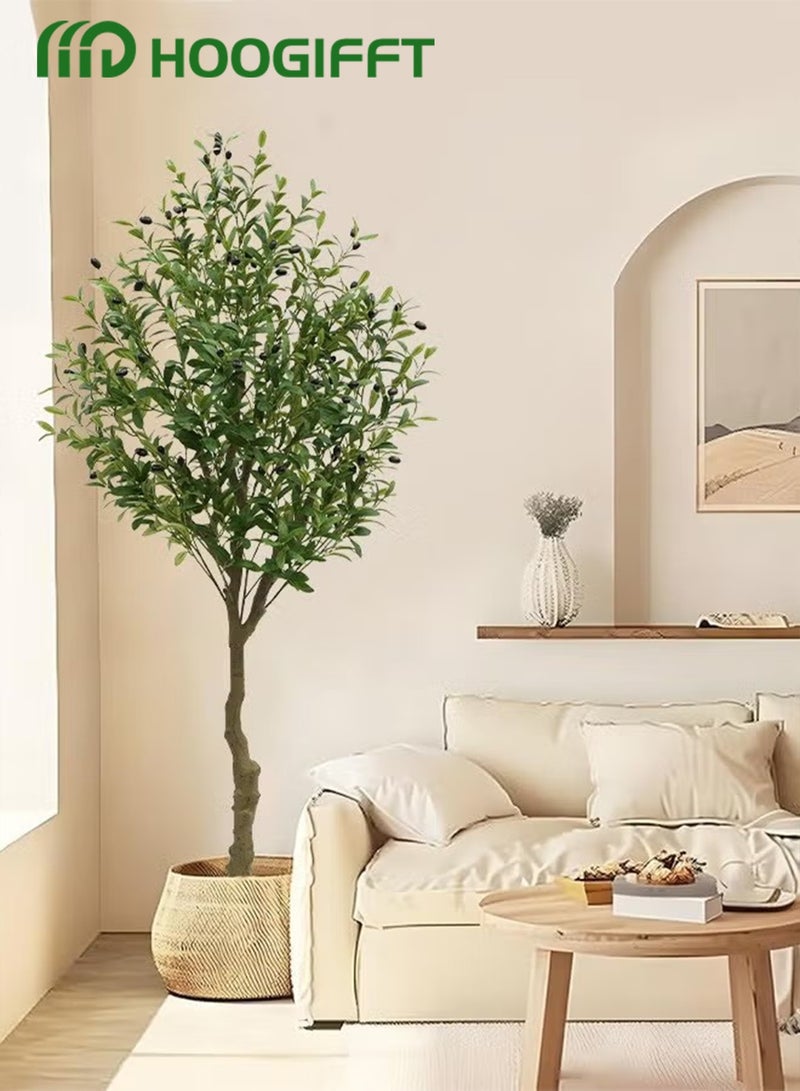 HOOGIFFT Artificial Olive Tree Tall Fake Potted Olive Silk Tree with Planter Large Faux Olive Branches and Fruits Artificial Tree for Modern Home Office Living Room Floor Decor Indoor,making it an ideal housewarming gift for home or office. - Image 1