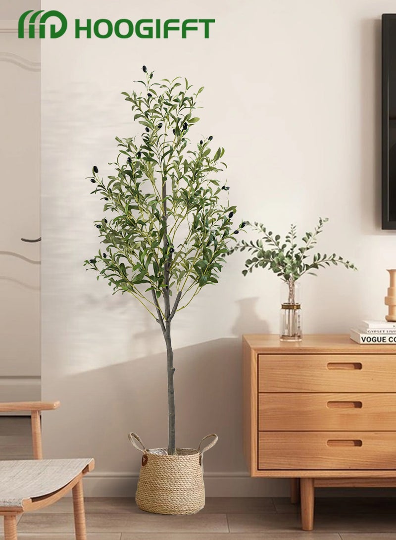 HOOGIFFT Artificial Olive Tree Tall Fake Potted Olive Silk Tree with Planter Large Faux Olive Branches and Fruits Artificial Tree for Modern Home Office Living Room Floor Decor Indoor,making it an ideal housewarming gift for home or office. - Image 3