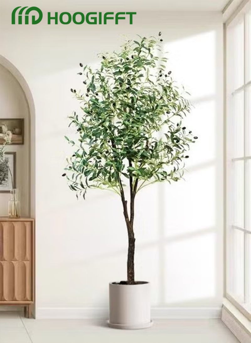 HOOGIFFT Artificial Olive Tree Tall Fake Potted Olive Silk Tree with Planter Large Faux Olive Branches and Fruits Artificial Tree for Modern Home Office Living Room Floor Decor Indoor,making it an ideal housewarming gift for home or office. - Image 2