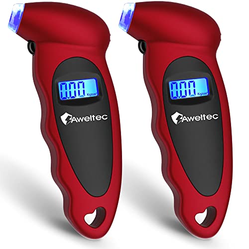 AWELTEC Digital Tire Pressure Gauge 2 Pack - 150 PSI, 4 Settings, Tire Gauge for Car, Truck, Motorcycle, Bicycle with Backlit LCD and Non-Slip Grip (Red) - Image 1
