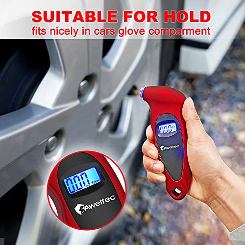 AWELTEC Digital Tire Pressure Gauge 2 Pack - 150 PSI, 4 Settings, Tire Gauge for Car, Truck, Motorcycle, Bicycle with Backlit LCD and Non-Slip Grip (Red) - Image 2