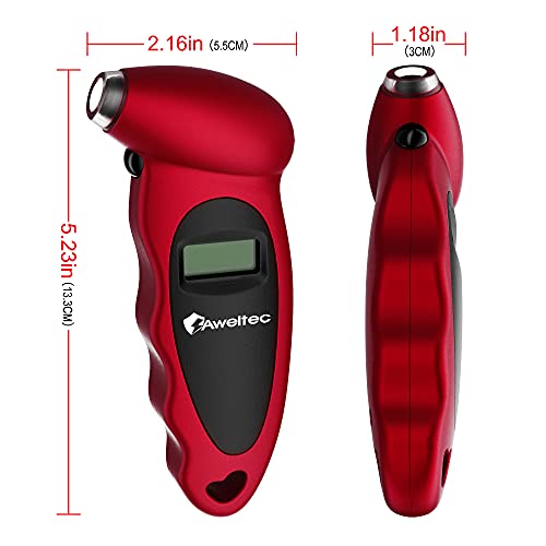 AWELTEC Digital Tire Pressure Gauge 2 Pack - 150 PSI, 4 Settings, Tire Gauge for Car, Truck, Motorcycle, Bicycle with Backlit LCD and Non-Slip Grip (Red) - Image 3