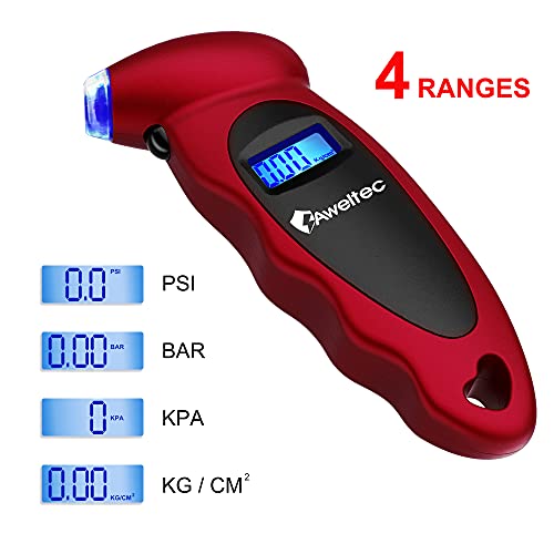 AWELTEC Digital Tire Pressure Gauge 2 Pack - 150 PSI, 4 Settings, Tire Gauge for Car, Truck, Motorcycle, Bicycle with Backlit LCD and Non-Slip Grip (Red) - Image 4