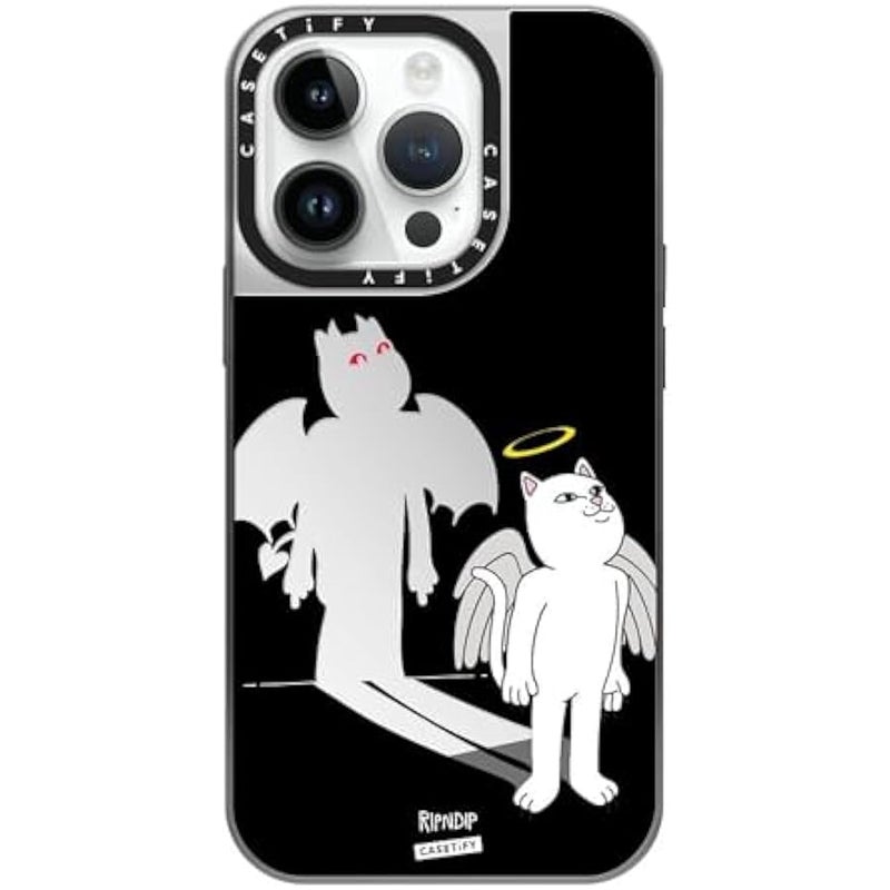 Casetify Mirror Case for iPhone 14 Pro 【RipNDip Colab/Reflective / 4.9ft Drop Protection/Compatible with Magsafe】 - Shadow Friend - Silver on Silver - Image 1