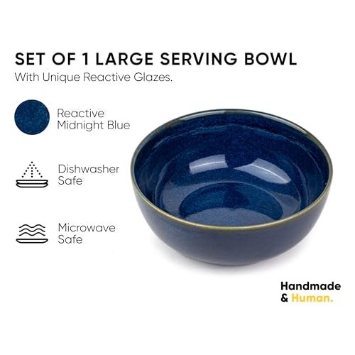 Shay Ceramic Large Bowl, 21cm, 1 Pieces, Blue Green | Glossy Finish | Stoneware Ceramic Serving Bowls | Ceramic Bowl | Pasta Serving Plate (Large Bowl - Blue Green) - Image 2