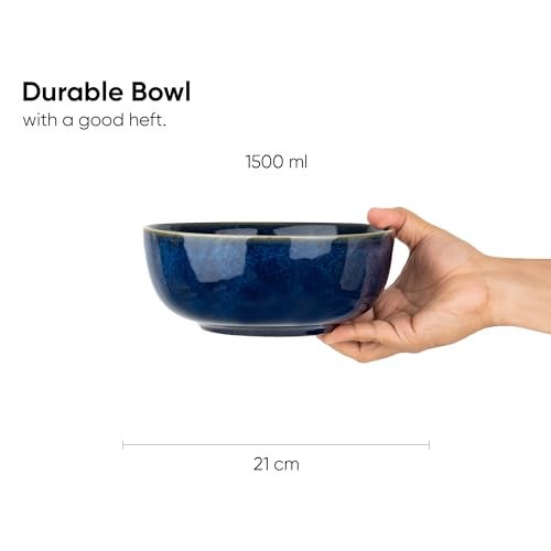 Shay Ceramic Large Bowl, 21cm, 1 Pieces, Blue Green | Glossy Finish | Stoneware Ceramic Serving Bowls | Ceramic Bowl | Pasta Serving Plate (Large Bowl - Blue Green) - Image 3
