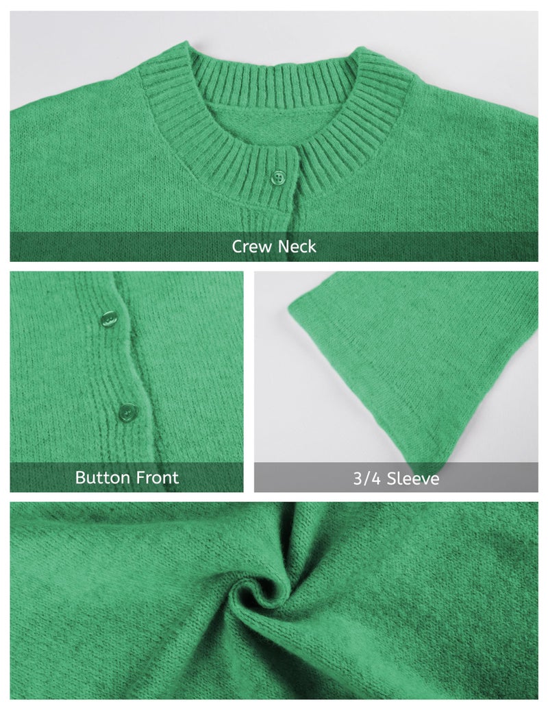Springrain Cardigan Sweaters for Women Lightweight Knit Cropped Cardigan Button Up Solid Knitwear(Green-XS) - Image 3