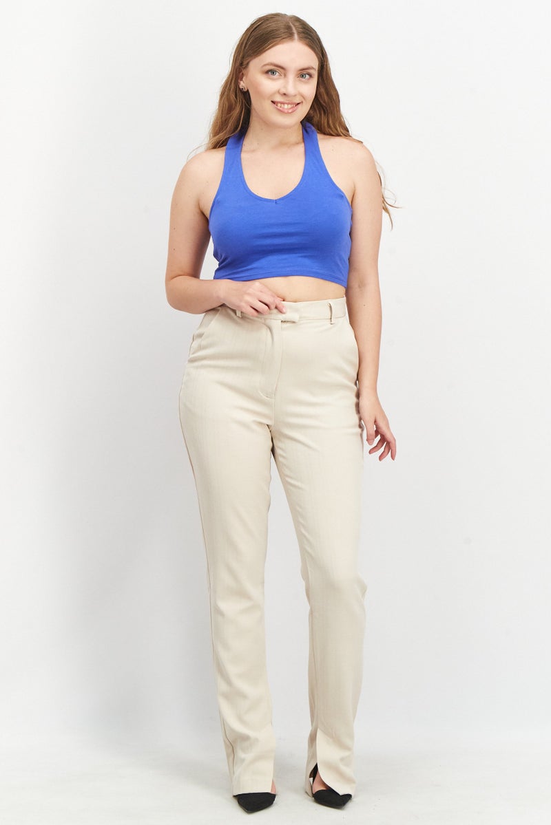 Sinsay Women Halter Neck Sleeveless Plain Crop Tops, Blue - Image 4