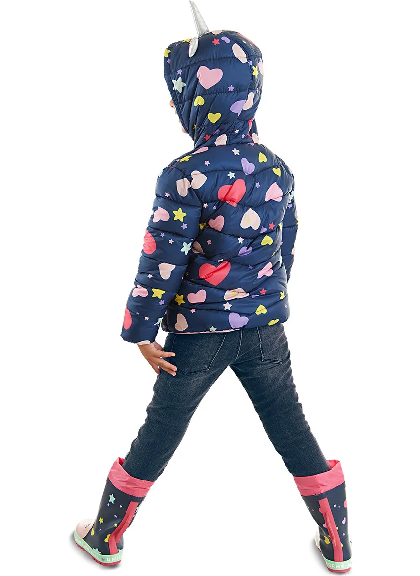 دينوكيدس Unicorn Girl Water Repellent Hooded Navy Blue Coat