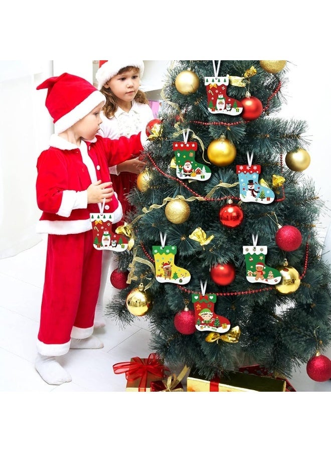 48 PCS CHRISTMAS CRAFT KITS FOR KIDS CHRISTMAS STOCKINGS CHRISTMAS TREE STOCKINGS ORNAMENTS KIT MAKE YOUR OWN CHRISTMAS CRAFT DIY STOCKINGS CUTOUTS FOR HOLIDAY FARMHOUSE DECOR HANDCRAFT SUPPLIES