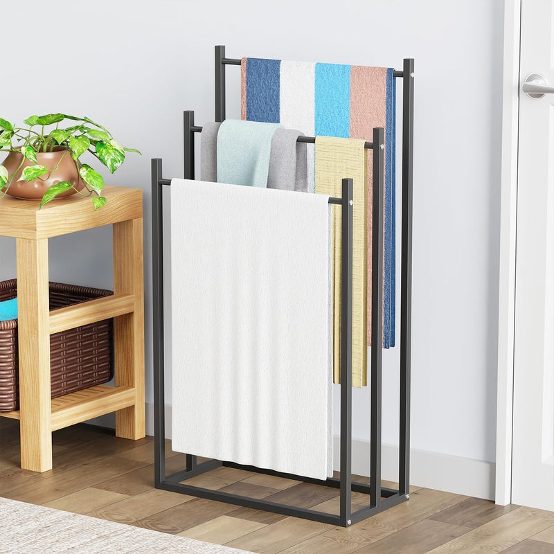 Lukzer Lukzer Premium Metal Towel Rack 3Bar Sturdy FreeStanding Organizer MultiFunctional Versatile for Towels Clothes and Accessories MGS007Black - Image 1