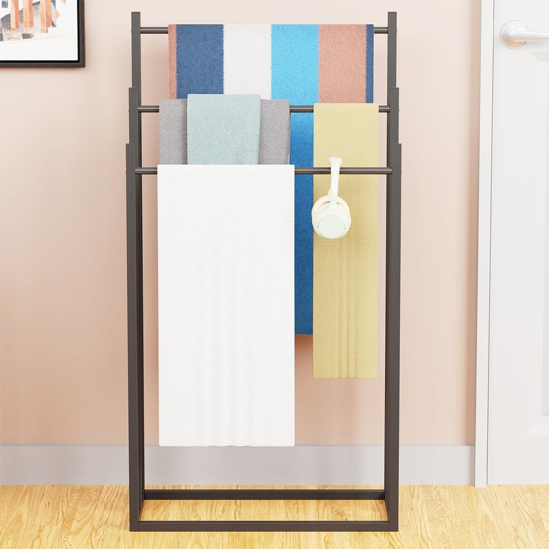 Lukzer Lukzer Premium Metal Towel Rack 3Bar Sturdy FreeStanding Organizer MultiFunctional Versatile for Towels Clothes and Accessories MGS007Black - Image 3