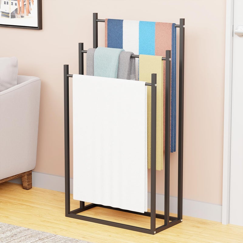 Lukzer Lukzer Premium Metal Towel Rack 3Bar Sturdy FreeStanding Organizer MultiFunctional Versatile for Towels Clothes and Accessories MGS007Black - Image 4