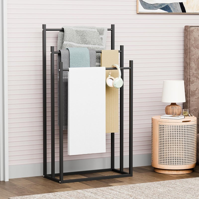 Lukzer Lukzer Premium Metal Towel Rack 3Bar Sturdy FreeStanding Organizer MultiFunctional Versatile for Towels Clothes and Accessories MGS007Black - Image 2
