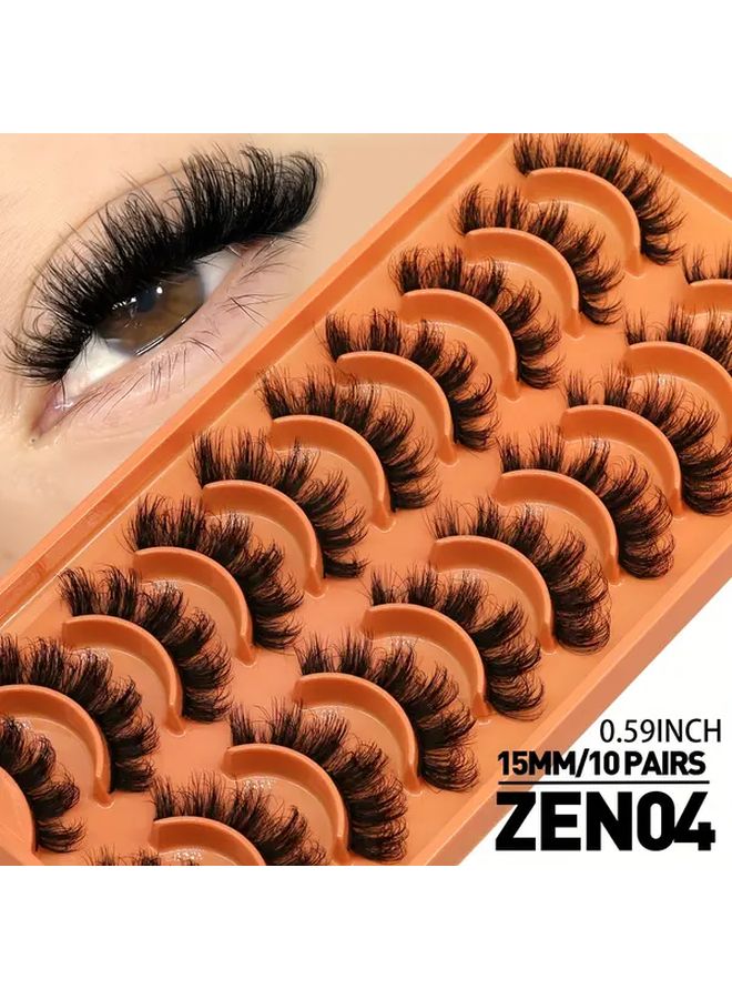 GROINNEYA 10 Pairs Thick Curly False Lashes Natural Strip Cat Eye ZEN01 14-16mm - Image 4