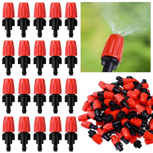 RimCereal 80 Pcs 1/4 Inch Drip Irrigation Kit - Drip Emitters with 360 Adjustable Spray Pattern Pom Material Water Saving Solution for Garden Agricultural and Patio Misting Systems(Single Barb) - Image 1