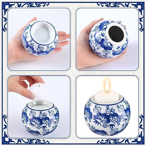 Soaoo 2 Pack Blue and White Candle Holders Chinoiserie Decor Porcelain Tealight Candleholders Votive Candle Holders for Holiday, Wedding, Party Table Centerpiece Home Decor, 1.85 x 2.75 - Image 4